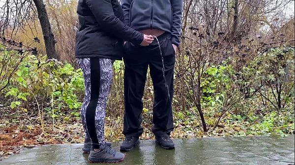 Sports stepmother-in-law after jogging in the park holds son-in-law's penis