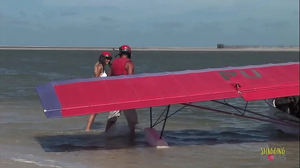 Passionate fucking on the beach with a stunning blonde with big tits