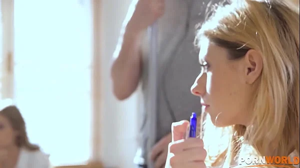 Slutty Blonde Students Stay Back After Class For Group Sex Gangbang With Teachers