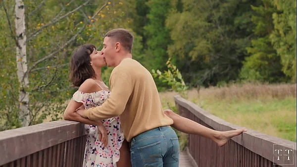 Cum all over his fiancée's tits in the woods