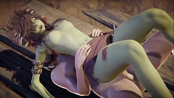 Sex with heavy moaning green skinned Goblin Girl