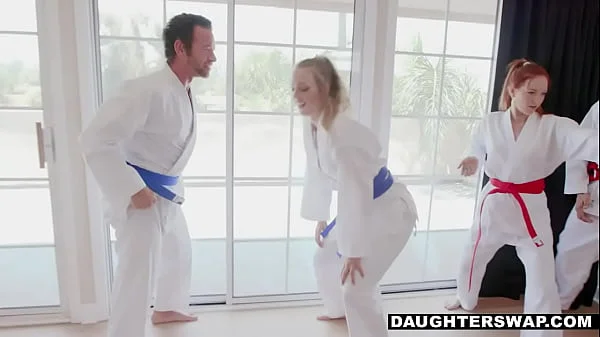 Depraved stepsister in a bathrobe gave herself right in the kitchen