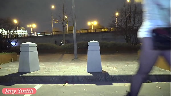 Deep Evening - Russian beauty Jeny Smith walks in public in transparent tights without panties. So you can see the pussy