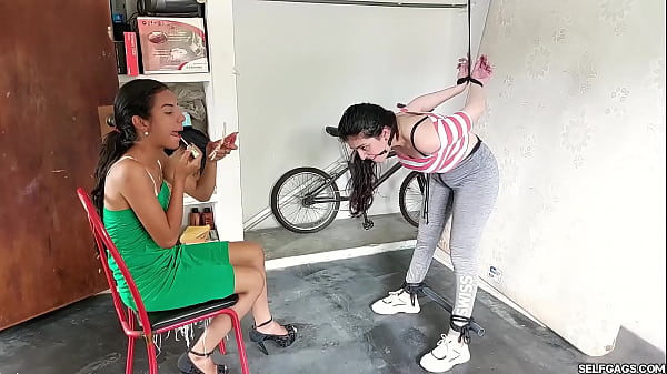 Bitchy Step-Sister Ball Gagged In Lesbian Strappado Bondage